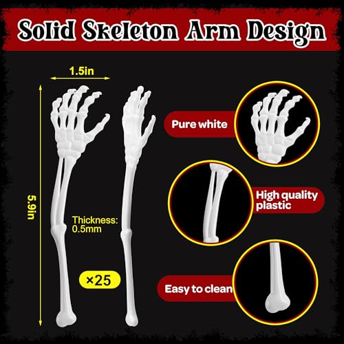 RunNico 25 Pcs Halloween Skeleton Cocktail Stir Sticks - Reusable Skeleton Hand Swizzle, Party Drink Decor