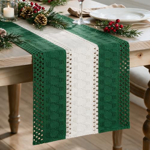 Artoid Mode Dark Green Farmhouse Woven Table Runner 12x36 Inch