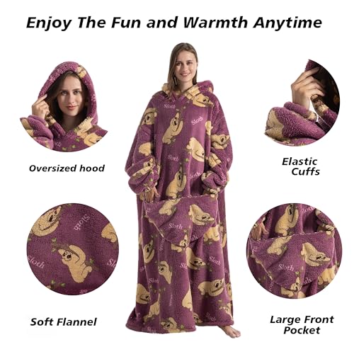 Extra Long Wearable Blanket Hoodie, Cozy Oversized Sweatshirt for Adults