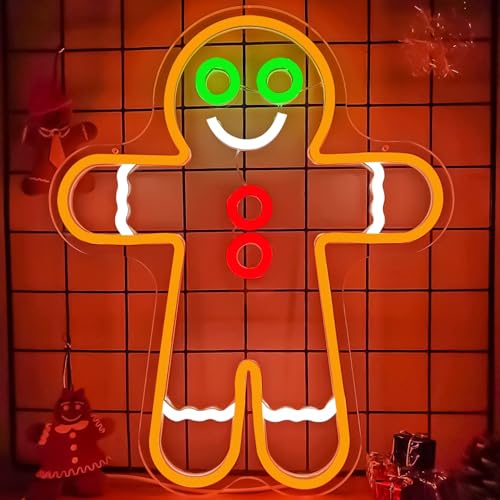 Geeinar Gingerbread Man Neon Sign for Wall Decor Christmas LED Neon Light Dimmable Gift