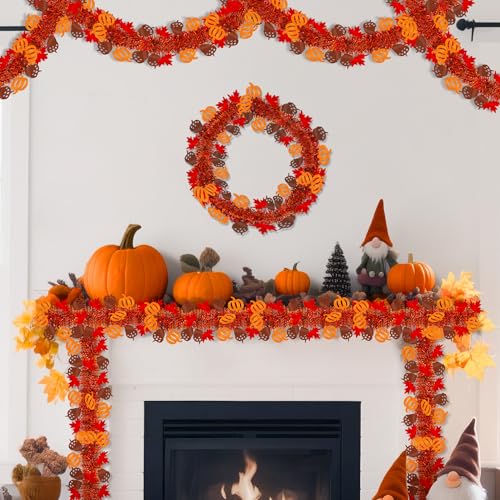 50ft Fall Tinsel Garland with Pumpkin, Acorn & Maple Leaves - Autumn Decor