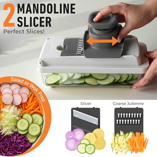 Vegetable Chopper and Mandoline Slicer - Food Dicer with Container & 6 Blades