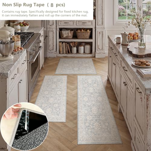 3-Piece Washable Kitchen Rug Set, Non-Slip Vintage Runner Mats for Home