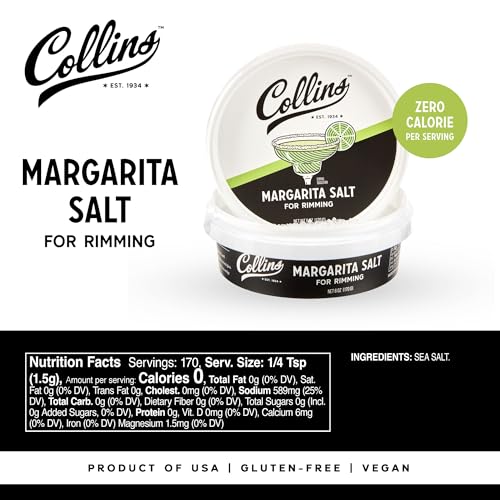 Collins Margarita Salt Rimmer for Cocktails - 6oz White Rim Salt for Margaritas & Shots - Perfect for Tequila & Mezcal Drinks - Margarita Salt Variant