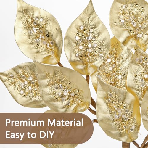 Oairse Champagne Elm Christmas Tree Picks, 31.5-Inch Gold Artificial Branches, 3 Pcs Holiday Decor