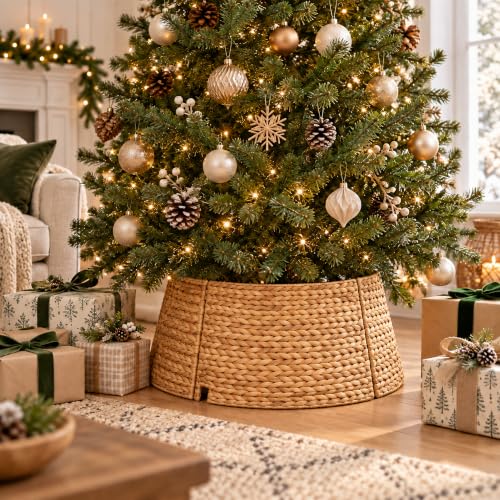YCICI 28 Inch Christmas Tree Collar – Water Hyacinth Woven Tree Stand Cover