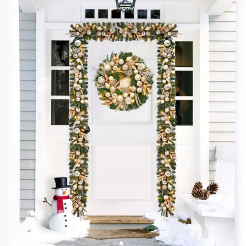 Prelit Christmas Garland with Champagne Gold Ornaments - 6 Ft Holiday Decor with Lights
