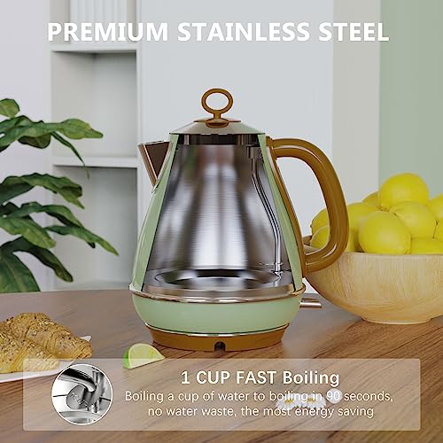 Evoloop 1.7L Electric Kettle - Glossy Green, BPA-Free Stainless Steel Tea & Hot Water Boiler, Auto Shut-Off, 1500W