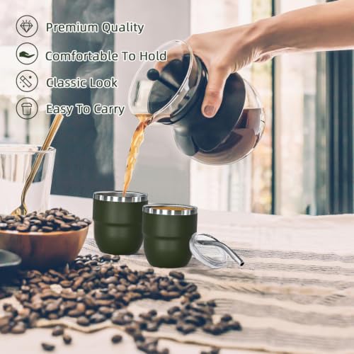 Green 4oz Double-Walled Stainless Steel Espresso Cups Set of 2 - Insulated Coffee Shot Glasses