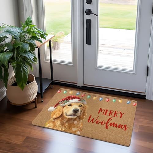 KFXHANGD Christmas Golden Retriever Dog Door Mat - 30x17 inch Outdoor Front Entrance Doormat (Variation: Dog)