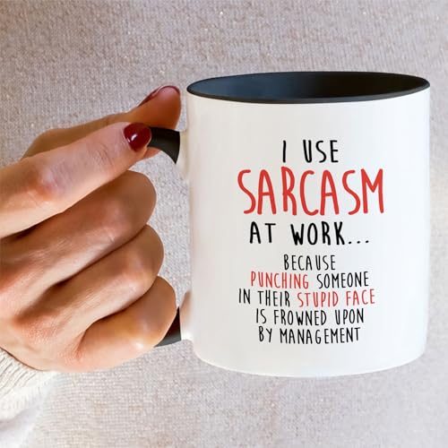 Retreez 11 Oz Ceramic Funny Mug - Sarcasm at Work - White with Black Handle & Inner