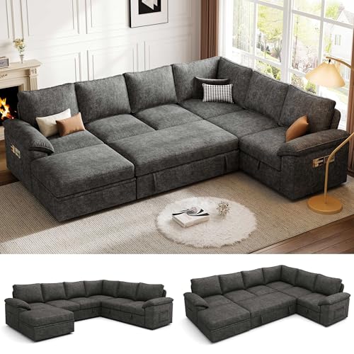 108-Inch U-Shaped Modular Sectional Sofa with Pull-Out Bed and Storage