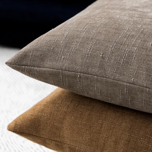 Foindtower 20x20 Faux Linen Chenille Throw Pillow Covers - Set of 2, Taupe