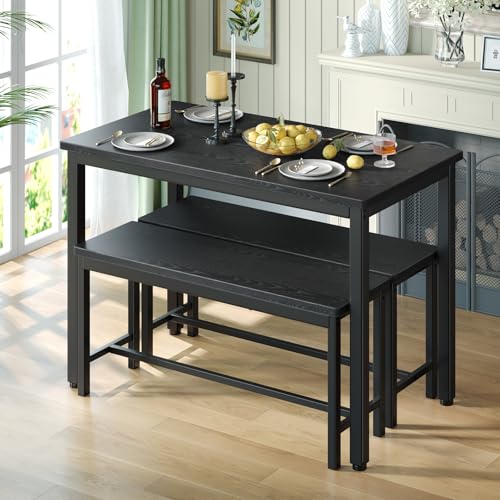 Space-Saving 3-Piece Dining Table Set for 4 with Benches