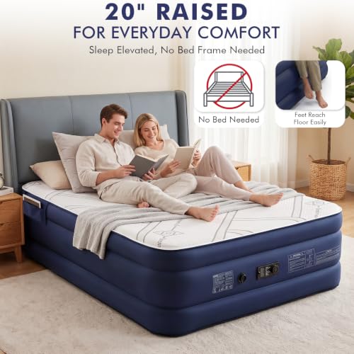 Queen Size Air Mattress with Built-in Pump & Foam Topper