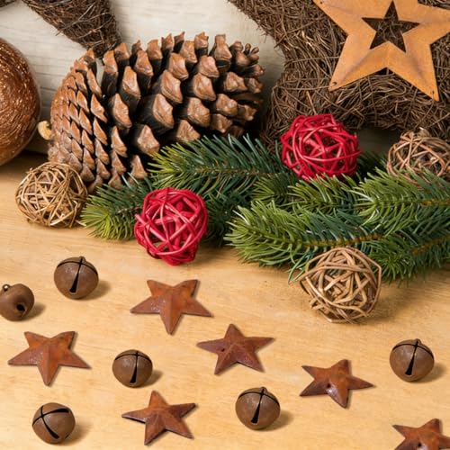 90-Piece Rustic Metal Barn Star and Jingle Bell Set for DIY Crafts