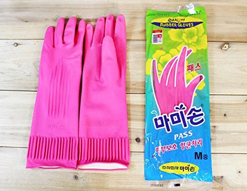 Mamison Quality Kitchen Rubber Gloves Pink (10 Pairs, Medium), Cleaning, Pet Care, Food Service. Washing Latex Reusable Non-Slip Gloves