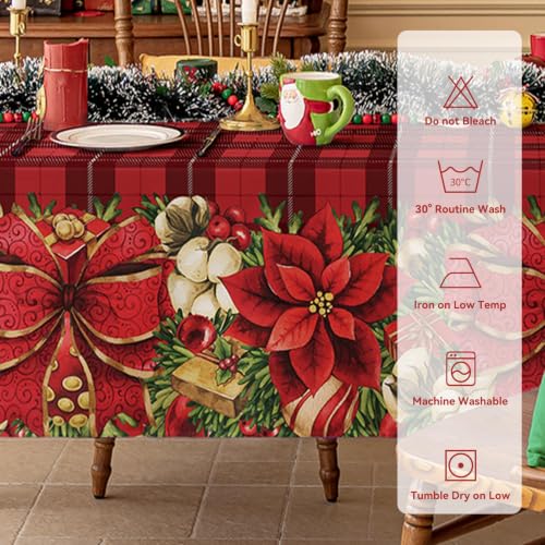 Softalker Christmas Rectangle Tablecloth 60 x 102 Inch, Red Checkered – Plaid Flower
