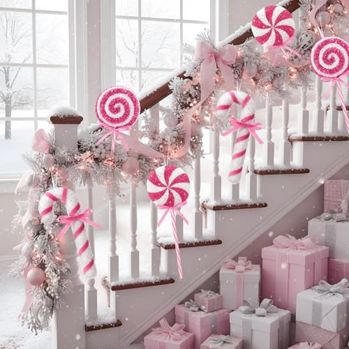 Threehoney Pink Candy Cane Christmas Decorations 16 pcs Holiday Ornaments