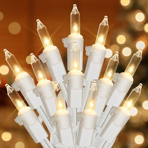 Warm White Incandescent Mini Christmas String Lights - 2 Pack, 13ft White Wire