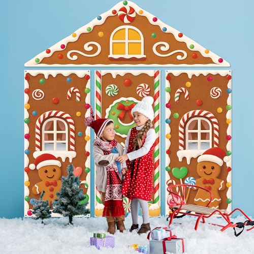 Christmas Gingerbread House Door Cover Decorations - Holiday Backdrop for Xmas Party & Photography