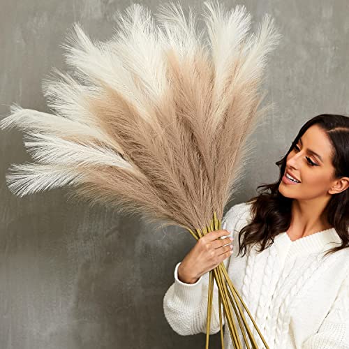 9 PCS 37-Inch Tall Faux Pampas Grass, Fluffy Artificial Floral Stems