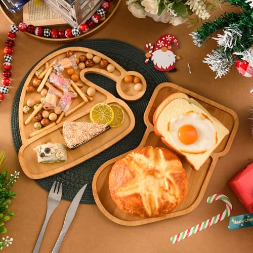 AWIZOM 2 Pcs Christmas Stocking & Santa Hat Wood Serving Trays, Bamboo Charcuterie Boards