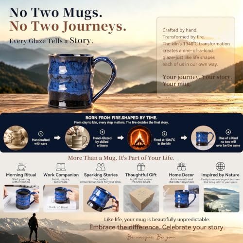 Deep Cobalt Ceramic Mug 15oz Focus Reactive Glaze Office Gift - XIYUANJI