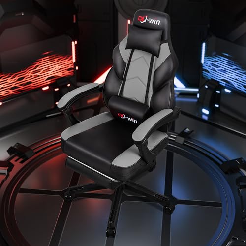 Ergonomic High-Back Gaming Chair with Footrest & Massage Support, Grey