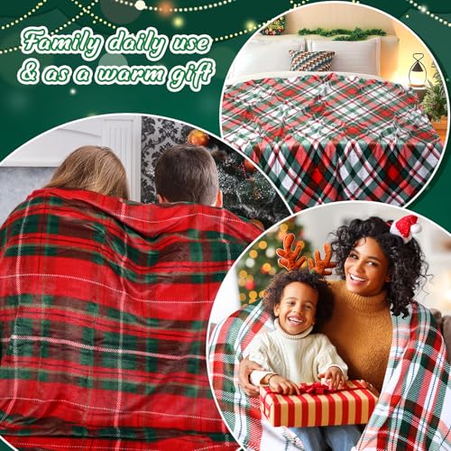 12Pcs Christmas Buffalo Plaid Throw Blankets 50x60 in - Soft Fleece Holiday Decor Set