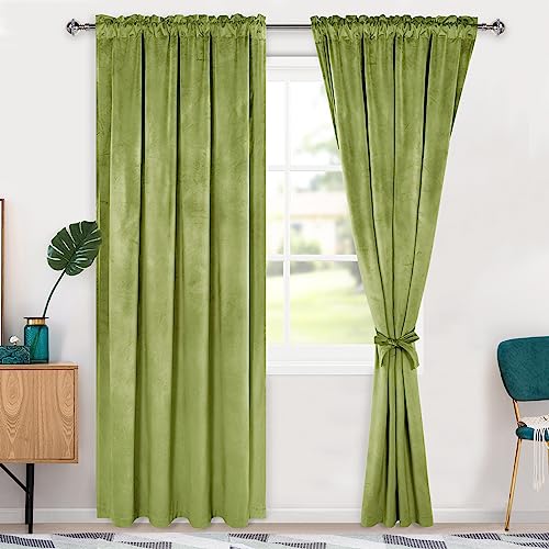 Hiasan Velvet Blackout Curtains Set of 2, 52W x 84L inches, Moss Green