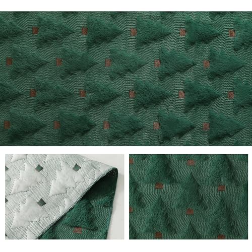 WKJZH Green Christmas Tree Table Runner 13x48 Inch Faux Plush Jacquard Seasonal Decor