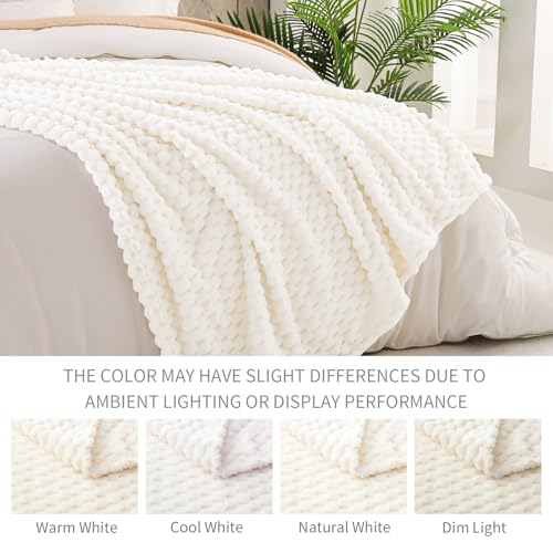 Exclusivo Mezcla 3D Plush Fleece Throw Blanket for Couch - Ivory, 50x70 In