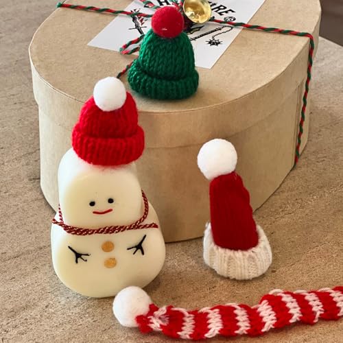 Mini Knit Santa Hat & Scarf Set for Christmas Decorations - Red & Green, 12 pcs
