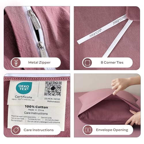 100% Washed Cotton Queen Duvet Cover Set - 3 Piece Linen-Like Bedding