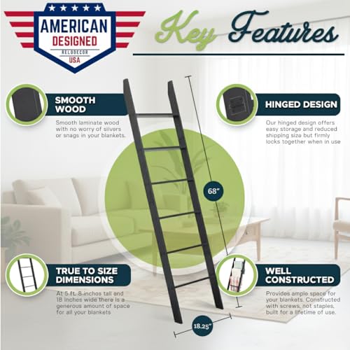 6-Tier Wall Leaning Blanket Ladder, 5ft 8in Decorative Quilt Rack