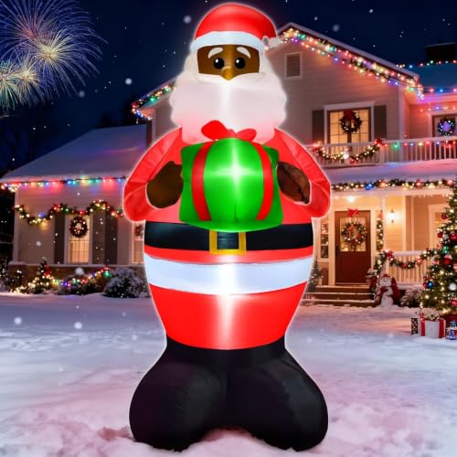 TURNMEON 6Ft Black Santa Claus Inflatable Christmas Decorations Outdoor