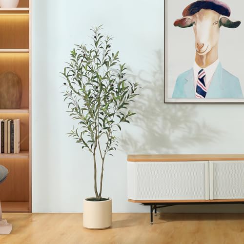 5 ft Artificial Olive Tree in White Planter - Faux Silk Plant for Home Decor