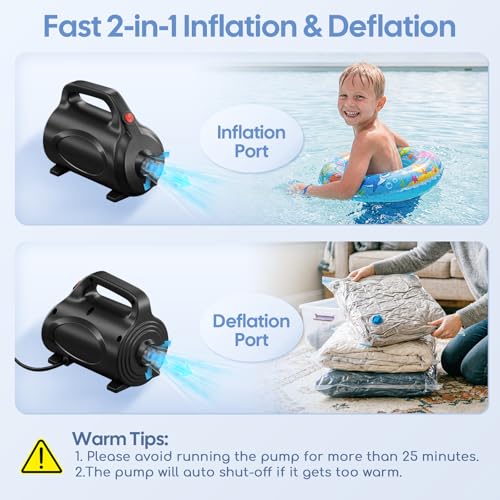 Electric Air Pump for Inflatables - 500W Quick-Fill Inflator/Deflator with 4 Nozzles