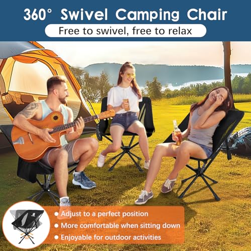 Portable Swivel Camping Chair, Lightweight Folding Chair for Hiking & Travel