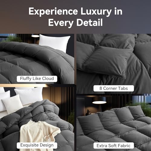 L LOVSOUL All-Season Goose Down Fiber Comforter - Queen Duvet Insert, Grey