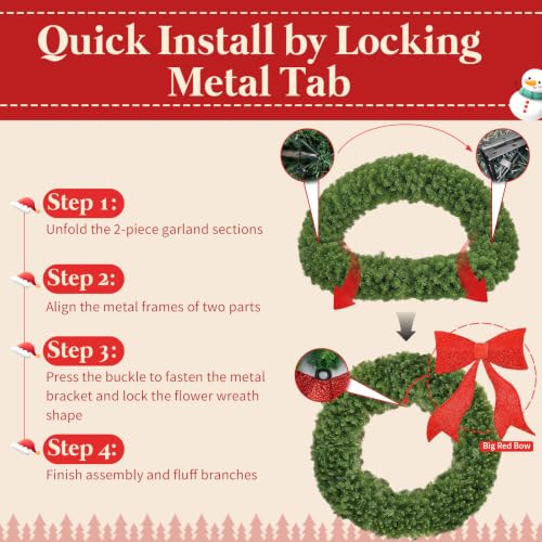 RABESAMDY 36 Inch Artificial Christmas Wreath with Dual-Color LED Lights & Red Bow, 10 Modes