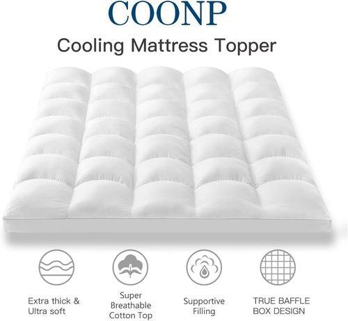 COONP Queen Mattress Topper - Extra Thick Cooling Pillowtop Pad with Deep Pocket Cotton Cover