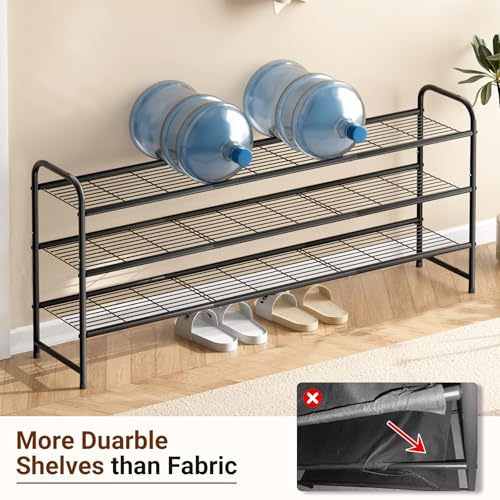 KEETDY 3-Tier Long Metal Shoe Rack - Wide Stackable Shoe Organizer Shelf