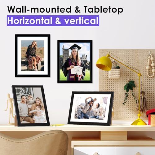 8x10 Black Picture Frames (Set of 4) with Mat for Wall & Tabletop