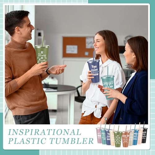 Uiifan 100 Pcs Inspirational Travel Tumblers Morandi Color – 24 Oz Plastic Cups