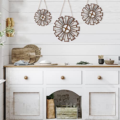 3-Piece Rustic Wood Windmill Wall Decor Set for Farmhouse Home Styling