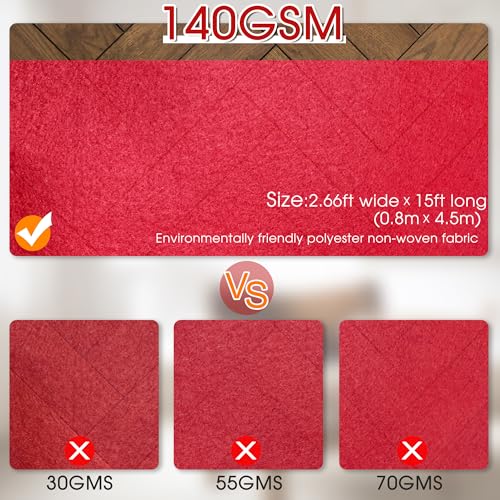 Red Carpet Runner for Events 2.6ft x 15ft - Non-Woven Fabric Party Decor