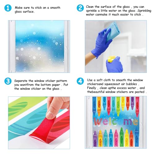 9-Sheet Crayon Window Clings Back to School Classroom Decorations