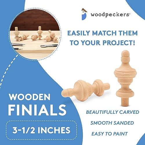 3-1/2 Inch Unfinished Birch Wood Finials - 6 Pack for Furniture & Crafts